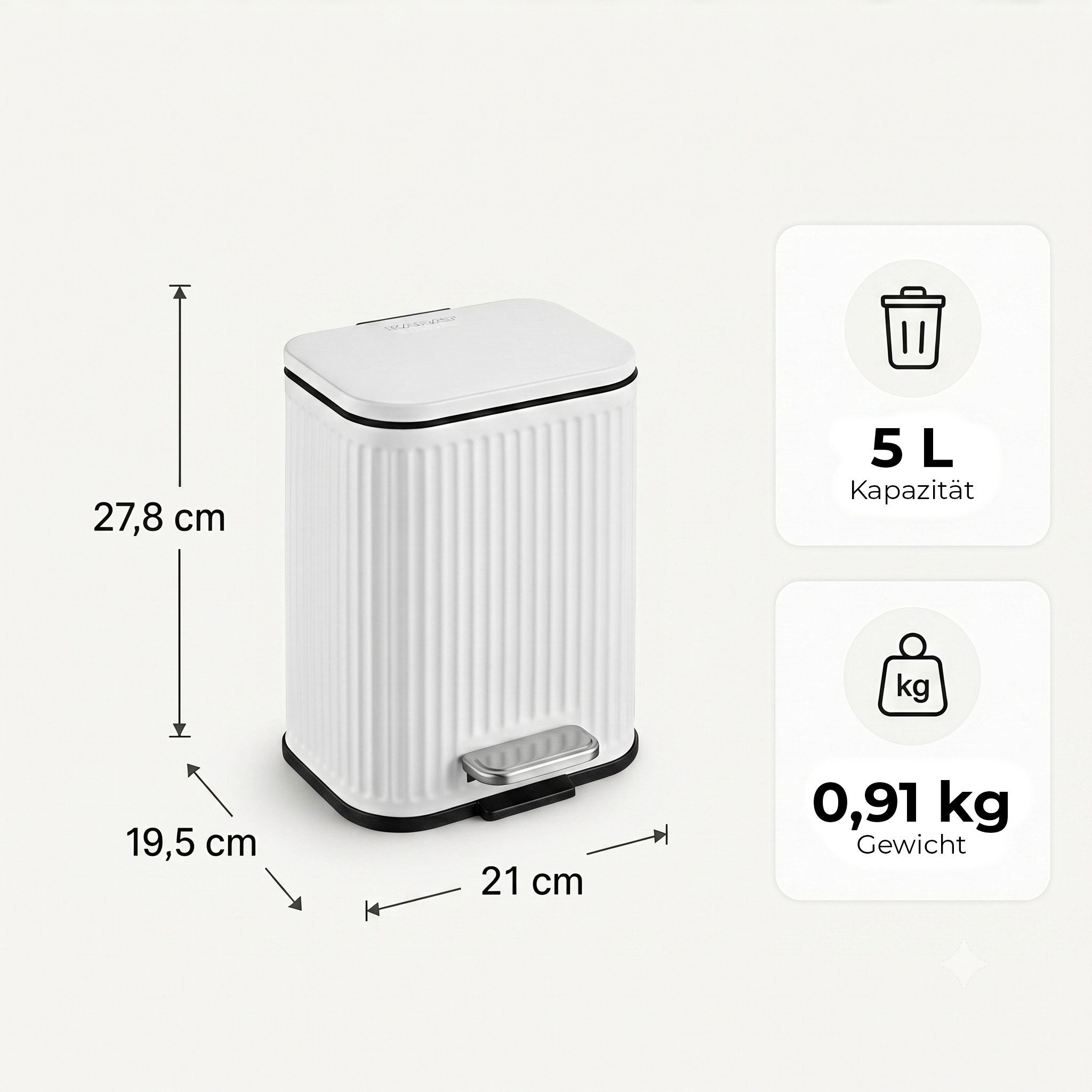 Floordirekt Mülleimer Miles mit Soft-Close-Deckel und herausnehmbarem Inneneimer, Soft-Close-Funktion, herausnehmbarer Inneneimer, Step-On-Fußpedal