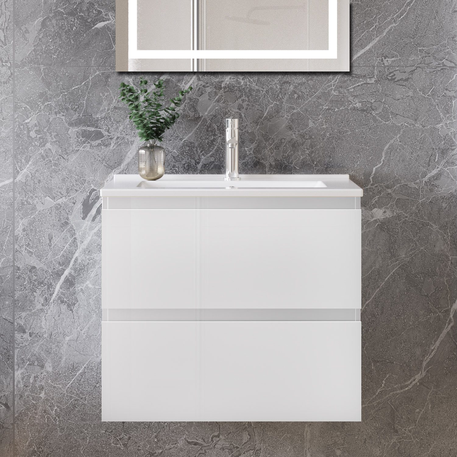 duschspa Waschtisch Waschbecken mit Unterschrank Badmöbel Set Badschrank Waschplatz, Hochglanz, 50-120cm – Bild 3 von 5