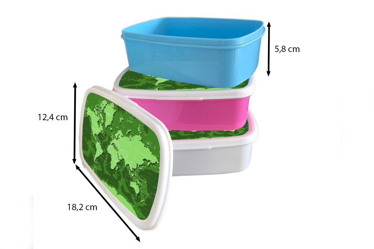 Snackbox, Kinder, Kunststoff, Brotdose MuchoWow (2-tlg), Stabil rosa - - Brotbox Grün, für Erwachsene, Mädchen, Kunststoff Weltkarte Lunchbox