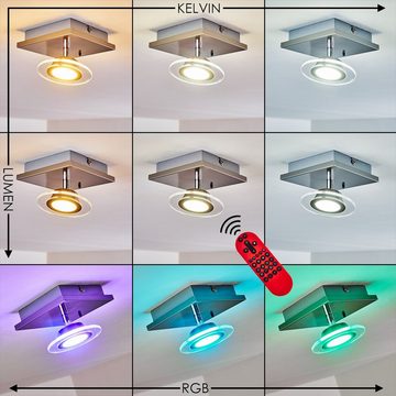 hofstein Deckenleuchte »Strove« dimmbare Deckenlampe aus Metall u. Kunststoff in Nickel-matt, CCT 2700-5000 Kelvin, 1xLED 4, 3 Watt, 200 Lumen, mit RGB Farbwechsler u. Fernbedienung