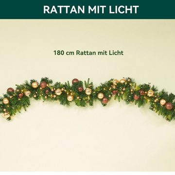 DOPWii Christbaumschmuck Weihnachtsgrüne Ranke, 180 cm, mit LED-Lichtern, Weihnachtsdekoration, Feuerfest und flammhemmend