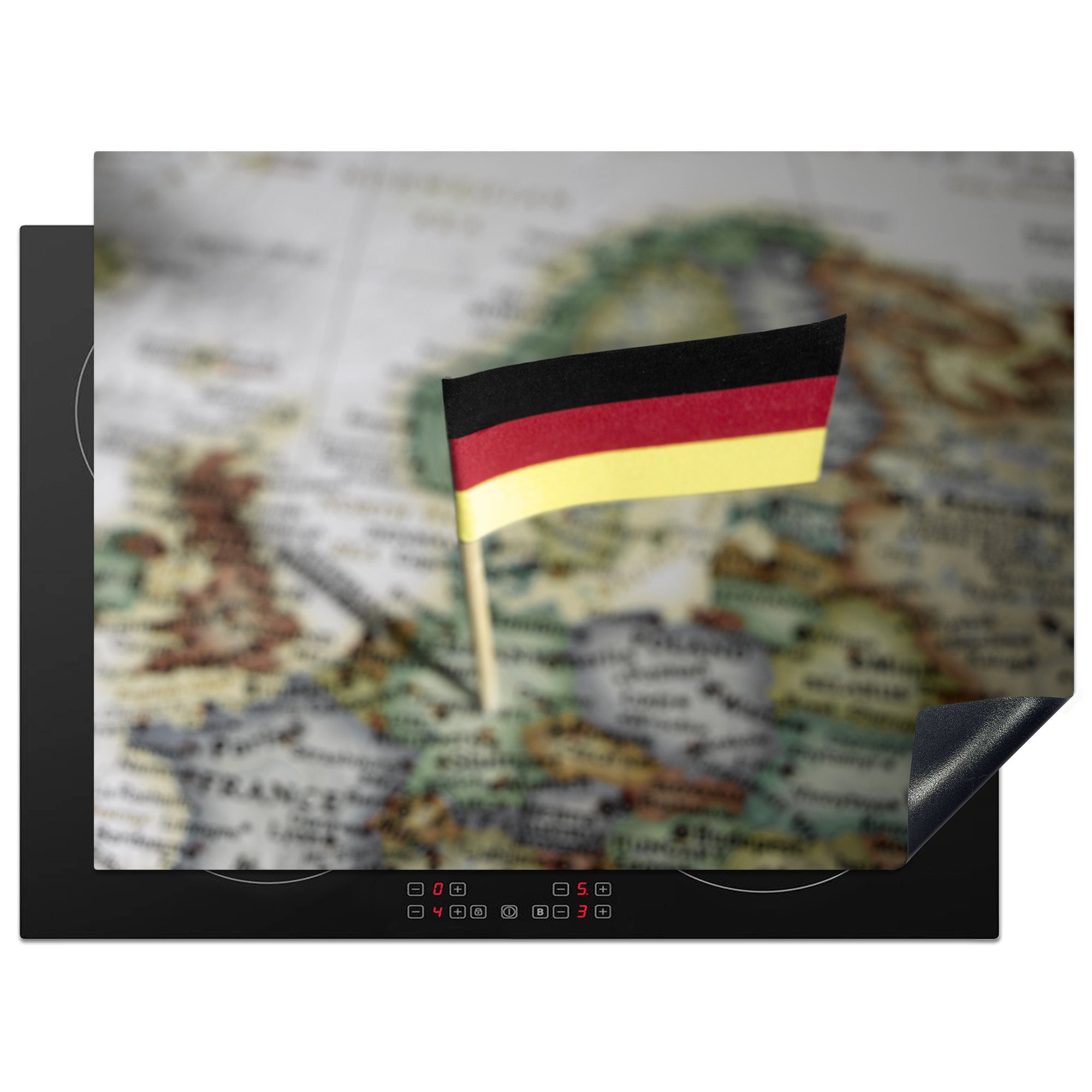MuchoWow Herdblende-/Abdeckplatte Die deutsche Flagge in einer Karte, Vinyl, (1 tlg), 71x52 cm, Induktionskochfeld Schutz für die küche, Ceranfeldabdeckung