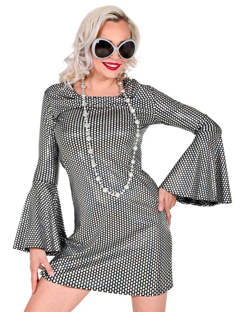 Widmann S.r.l. Hippie-Kostüm »70er Jahre Disco Kostüm für Damen - Schwarz  Silber, Glitzer Kleid mit Trompetenärmeln« online kaufen | OTTO