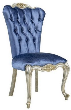 Casa Padrino Esszimmerstuhl Luxus Barock Esszimmerstuhl Set Blau / Silber / Gold - Handgefertigtes Küchen Stühle 6er Set - Barock Esszimmer Möbel - Edel & Prunkvoll