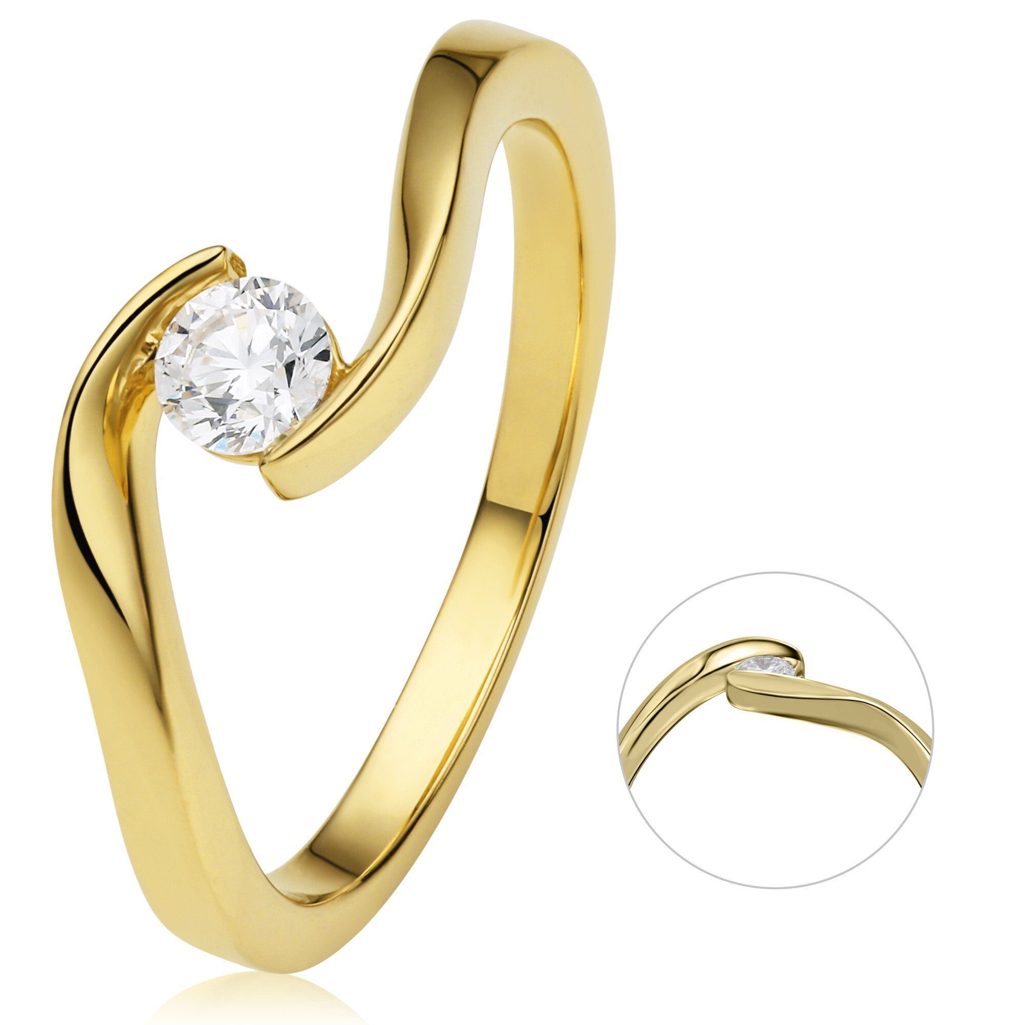 Diamant ELEMENT Gelbgold, Brillant Spannfassung Spannfassung ct ONE aus 750 Schmuck Ring Diamantring Damen 0,25 Gold