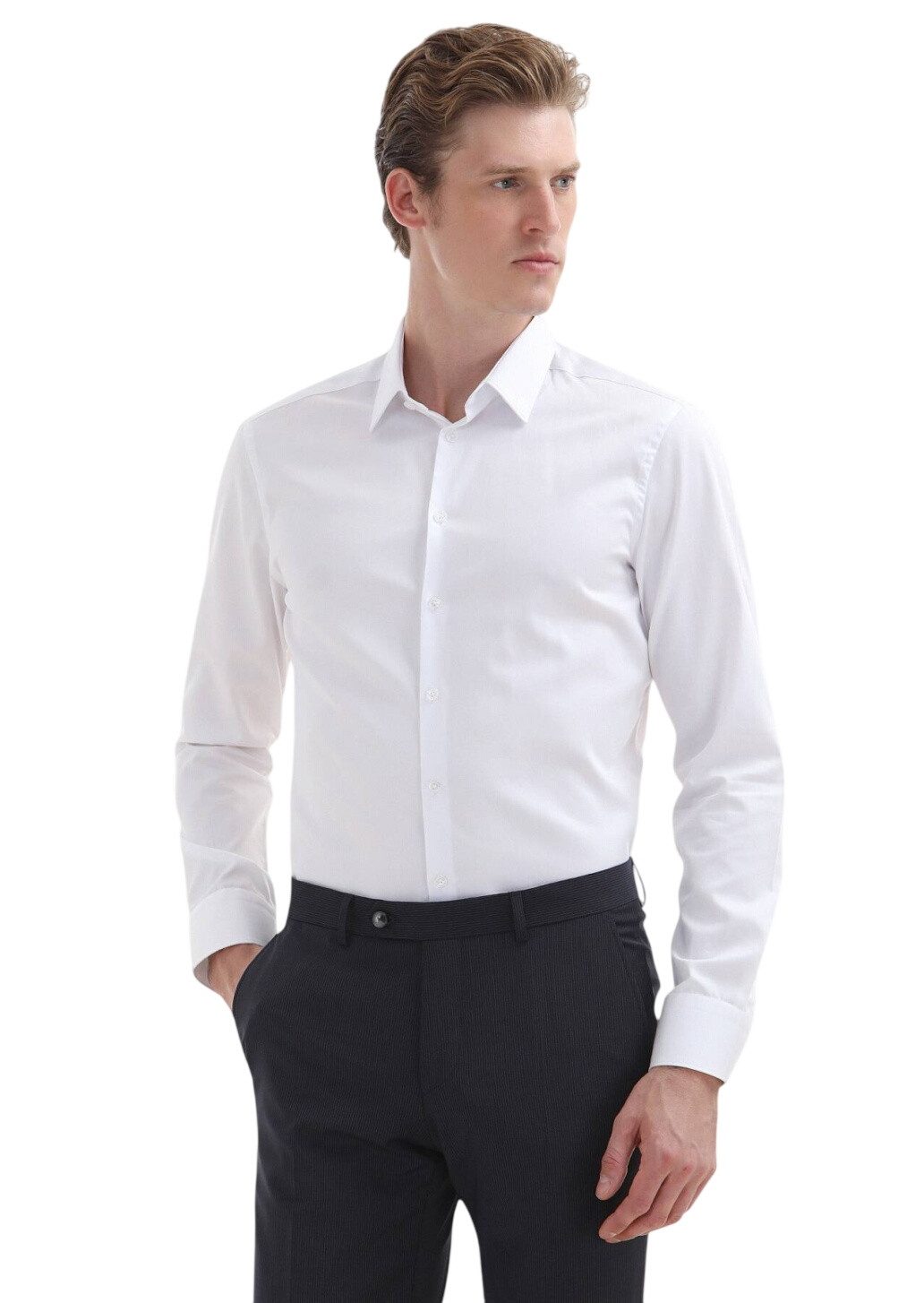 RAMSEY Hemdbluse Weißes Klassisches Super Slim Fit Hemd 100% Baumwolle