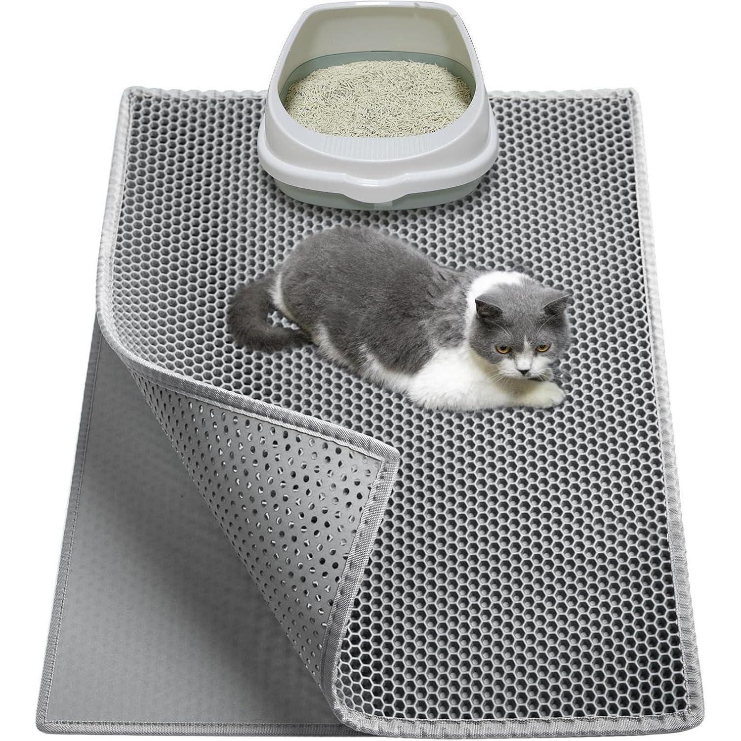 LuxusKollektion Katzen-Halsband Katzenklo Matte EVA Katzenstreu Waben Doppelschicht Grau 76x61cm