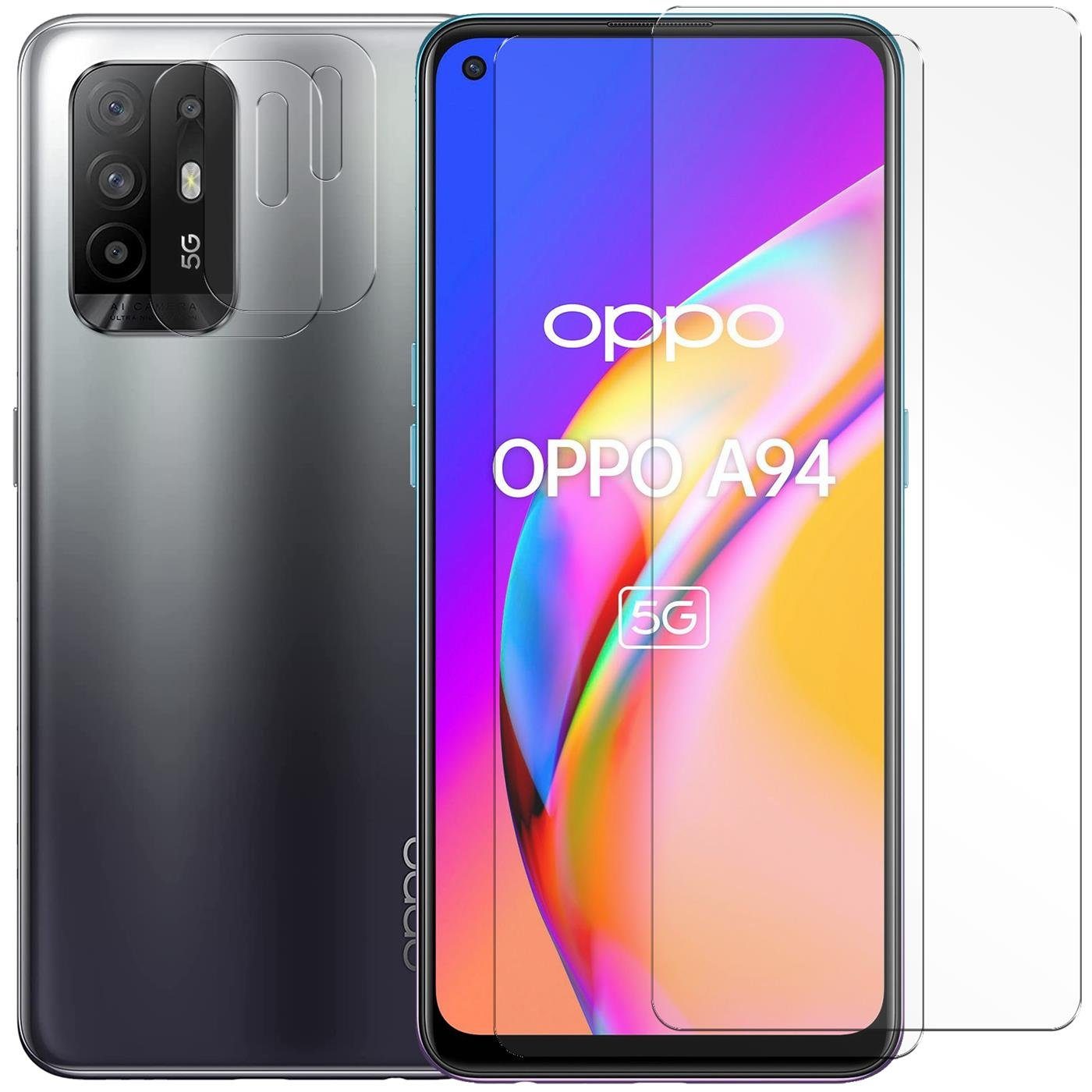 CoolGadget Schutzfolie Panzerfolie für OPPO A94 5G, (Spar-Set 4in1, 2x Displayschutz, 2x Kameraschutz), Panzerglas Schutzfolie für OPPO A94 5G Folie