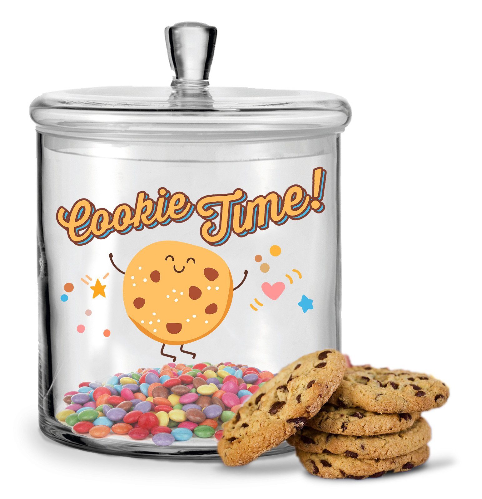 GRAVURZEILE Keksdose mit UV-Druck - Cookie Time V2 - als Geschenk, Glas, Handgefertigte Glasdose mit Deckel für Partner, Freunde & Familie