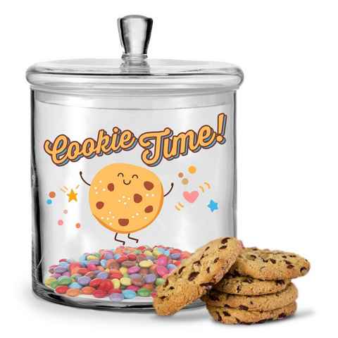 GRAVURZEILE Keksdose mit UV-Druck - Cookie Time V2 - als Geschenk, Glas, Handgefertigte Glasdose mit Deckel für Partner, Freunde & Familie