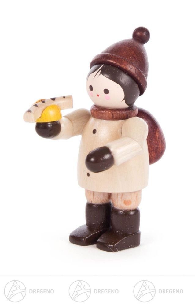Dregeno Erzgebirge Weihnachtsfigur Weihnachtliche Miniatur Junge mit Bratwurst natur Breite x Höhe ca 2, mit Semmel und Bratwurst