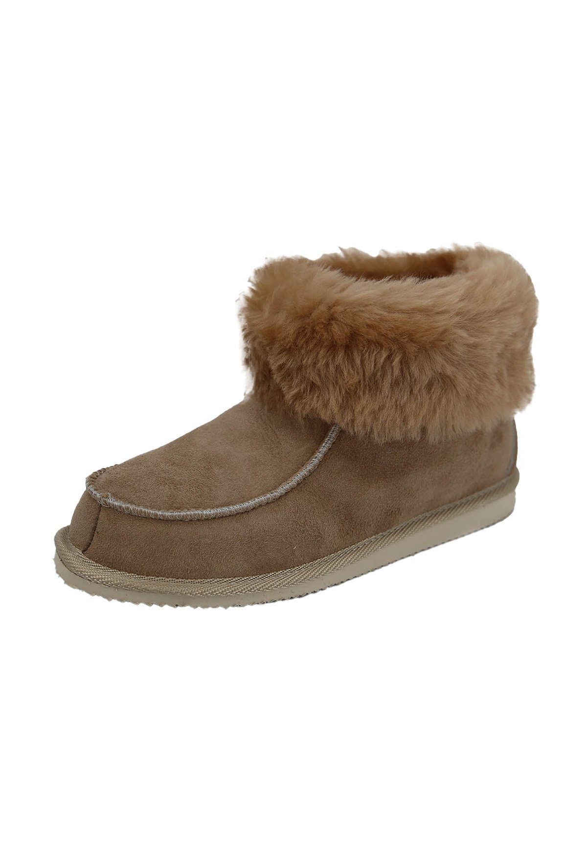Hollert Hausschuh Unisex Lammfell Hausschuhe Zugspitze Beige Merino Schaffell Echtleder