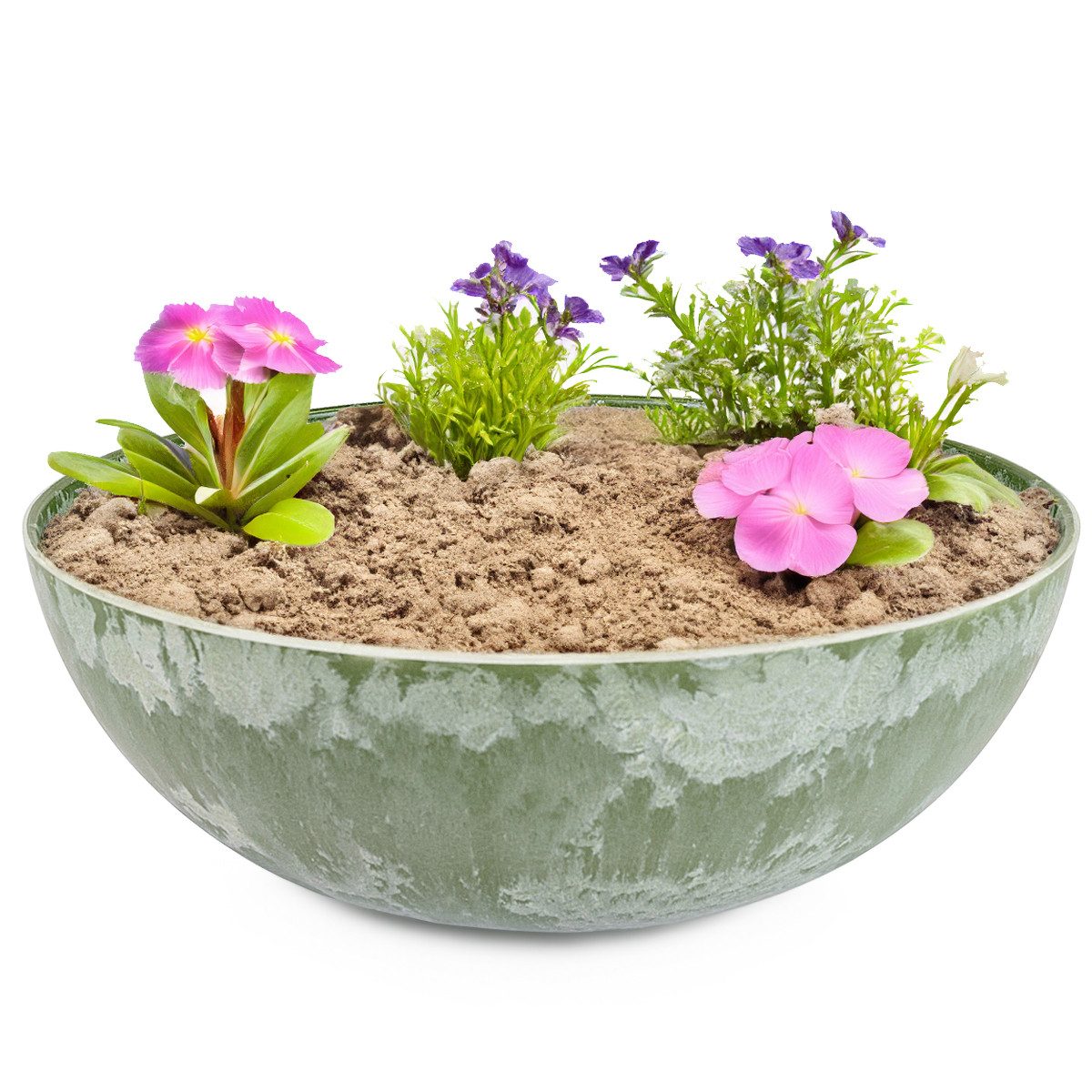 matches21 HOME & HOBBY Blumentopf Pflanzschale für draussen Dekoschale rund grün Vintage 30 cm (1 St), Frostsichere Kunststoff Blumen-Schale Gartendeko Wohnzimmer Friedhof