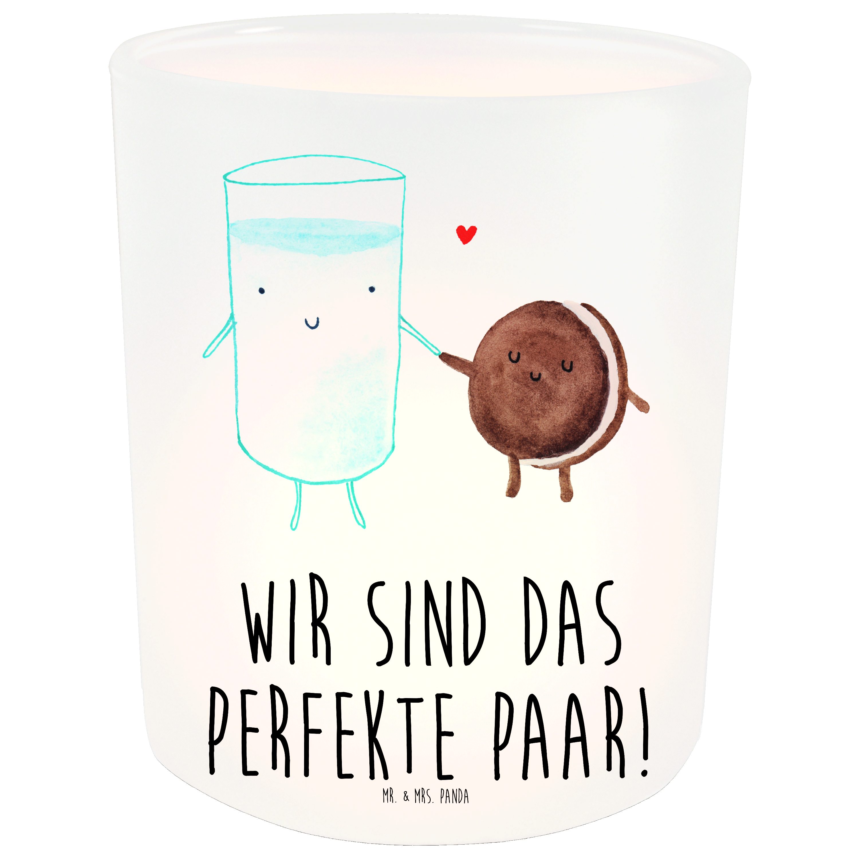 Mr. & Mrs. Panda Windlicht Milch & Keks - Transparent - Geschenk, Tiermotive, Kaffee, Teelichtgl (1 St)