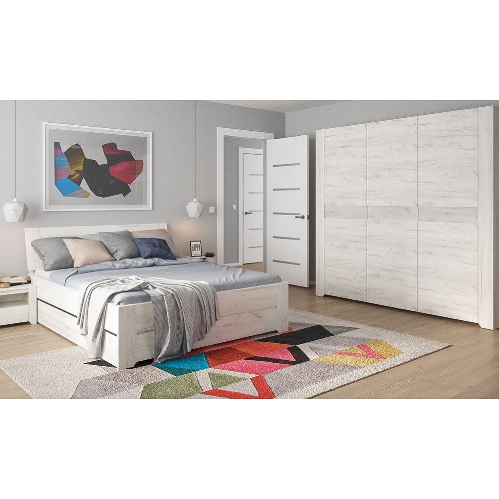 Lomadox Kleiderschrank AMANTEA-129 3-türig, 220cm breit, Craft Eiche weiß