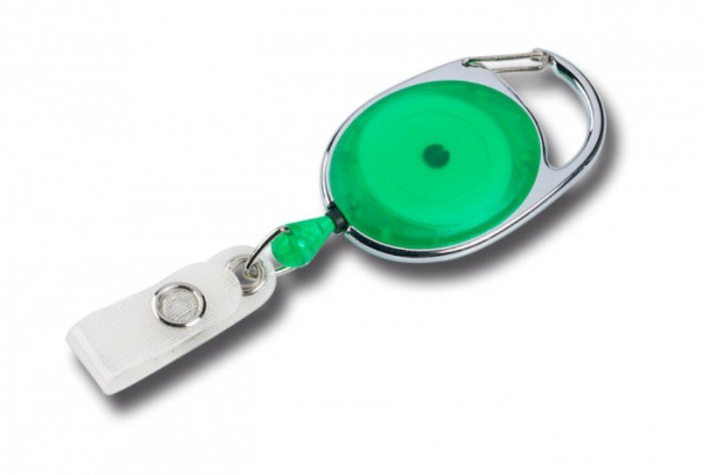 Ausweishalter / Jojo Schlüsselanhänger / Ausweisclip Metallumrandung, Form Druckknopfschlaufe Transparent (100-tlg), Kranholdt Grün ovale
