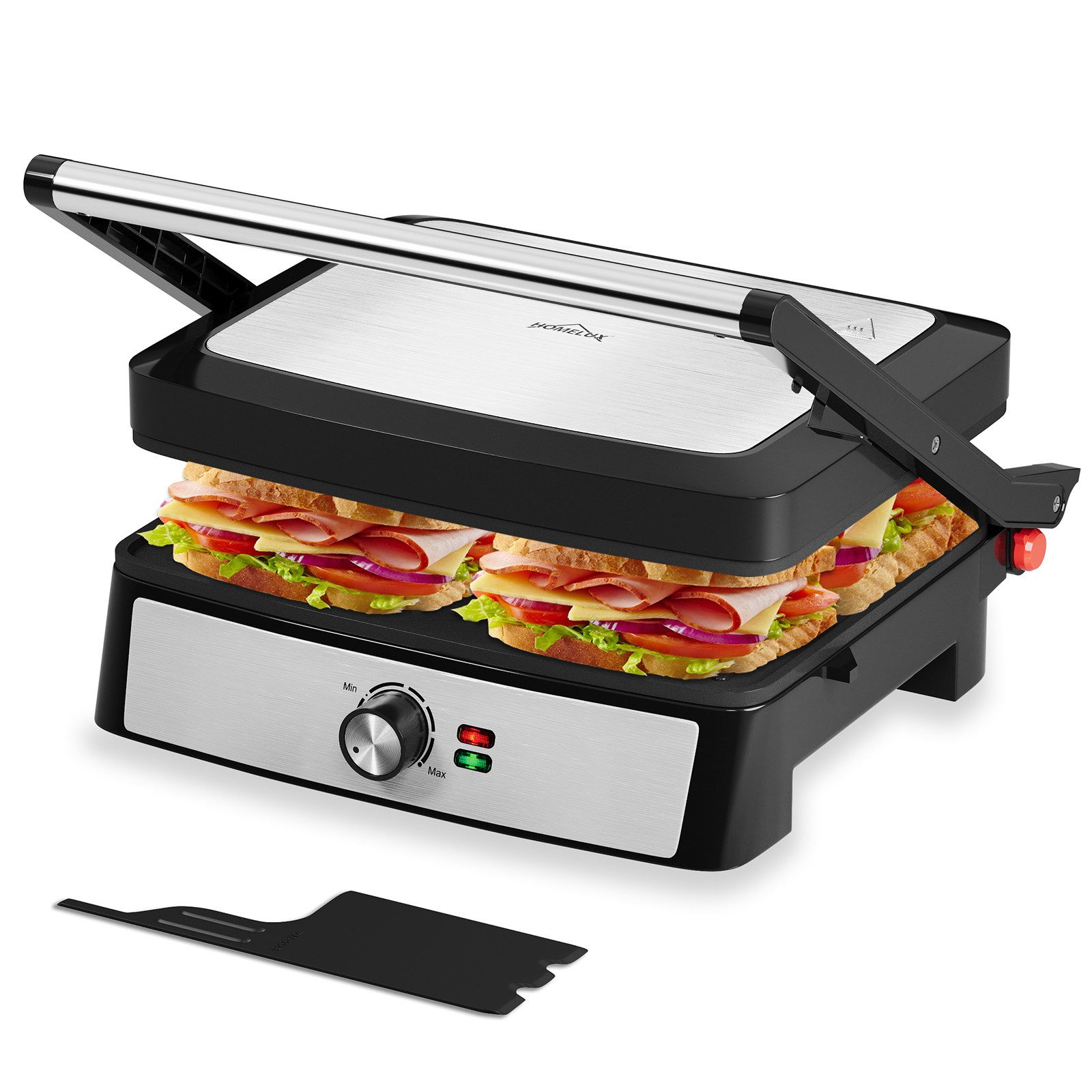 HOMELUX Elektrogrill Kontaktgrill 3 in 1 Multigrill, 2200W Grill, Elektrischer Optigrill, 2200,00 W, Antihaftbeschichtet, Edelstahl Tischgrill mit Zubehör