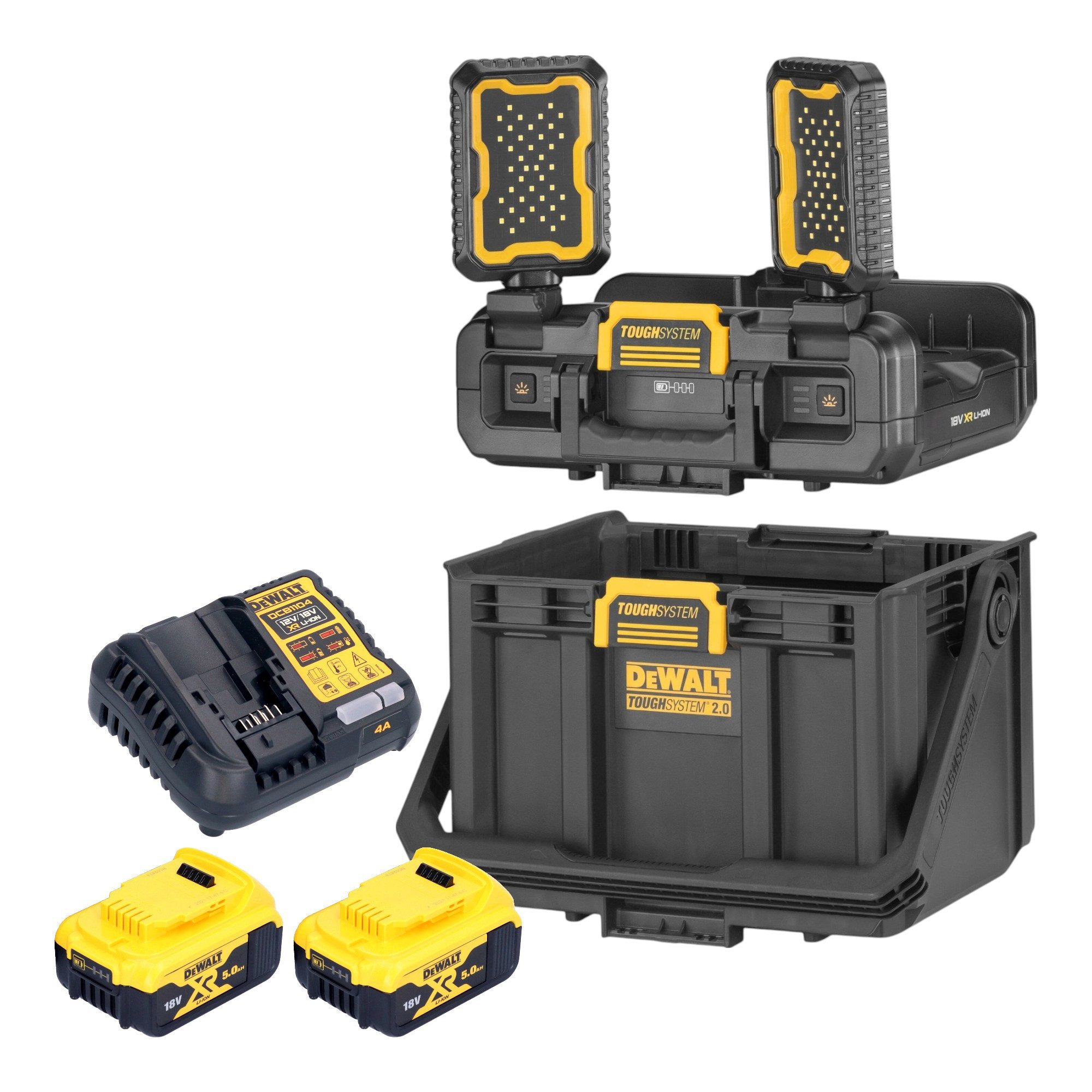 DeWalt Baustrahler DWST08061-1 Werkzeugbox ToughSystem 2.0 + 2x Akku 5,0 Ah + Ladegerät