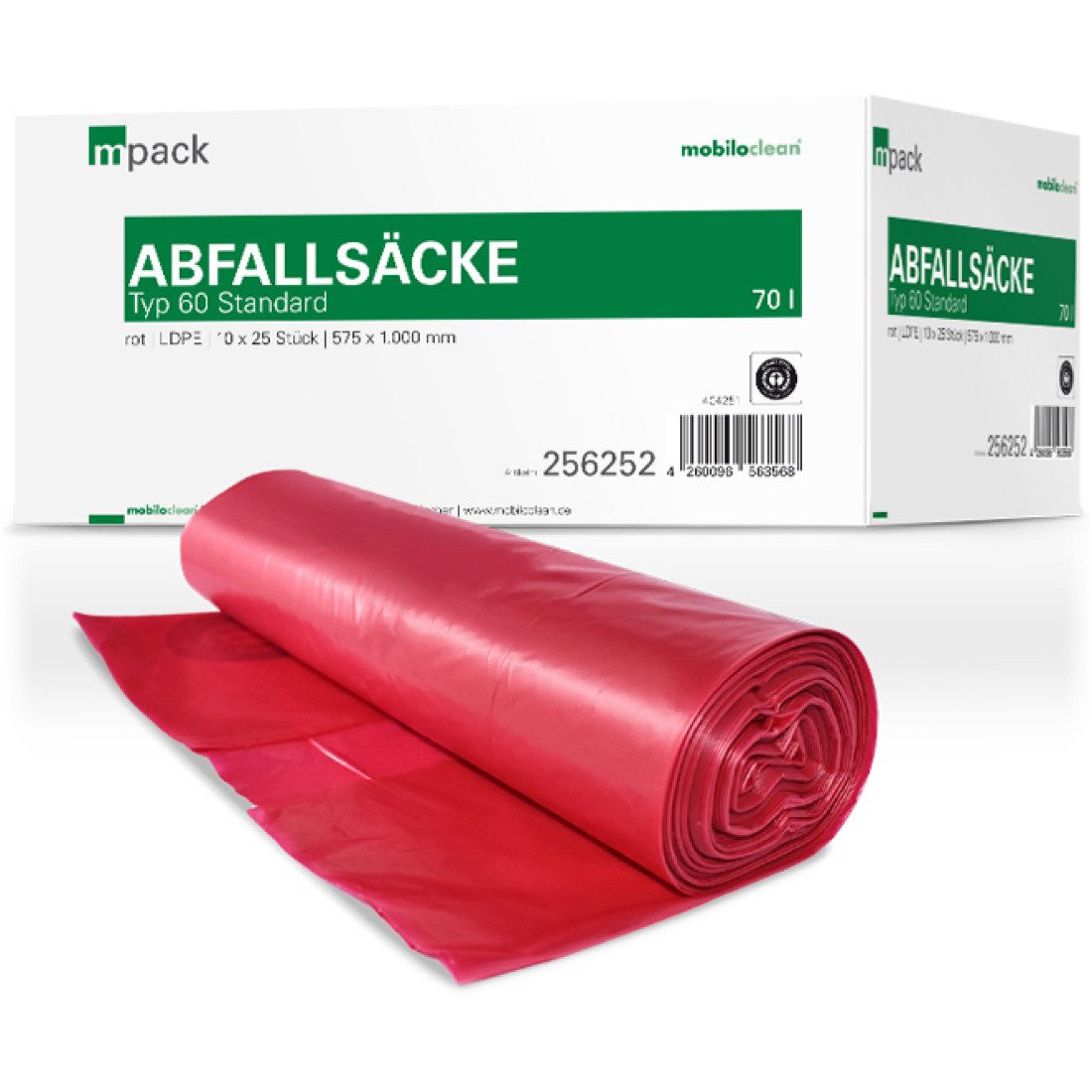 Mobiloclean Müllsack mpack Abfallsäcke 70 Liter T60 (36my) rot