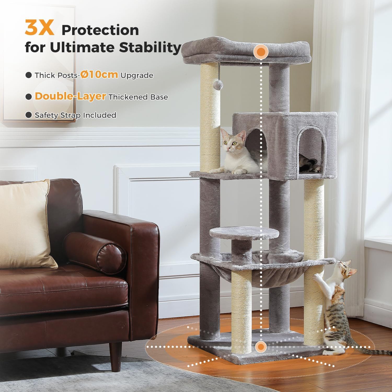 Purpurra Kratzbaum Extradick 8 cm Stamm, robuster Katzenturm, 147 cm, 55L x 45B x 147H cm