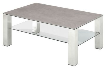 MCA furniture Couchtisch PUNO, Grau, Keramikplatte, Edelstahlgestell, Ablageplatte aus Glas, B 110 x H 43 x T 70 cm