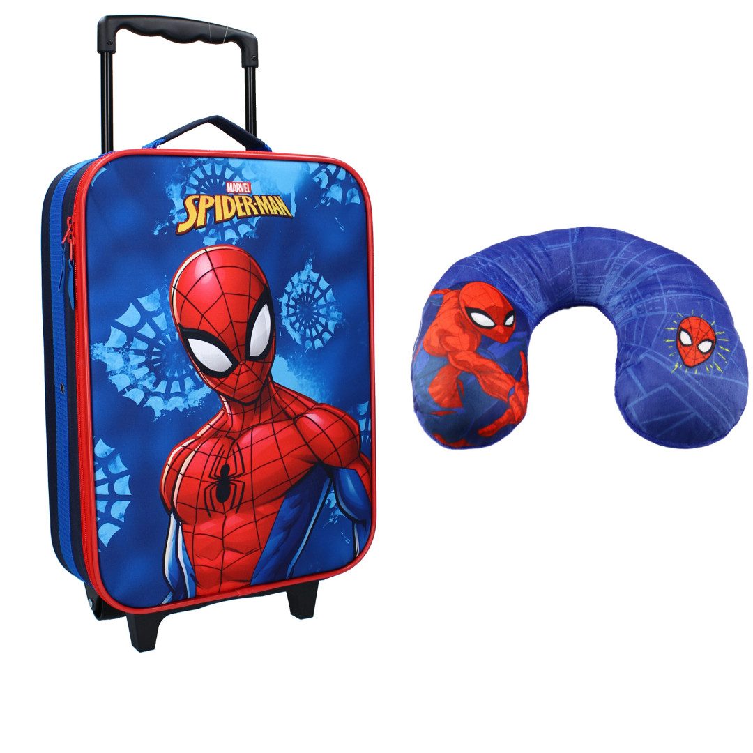 MARVEL Trolley Marvel Spiderman Kinder 2tlg Set Trolley Kinderkoffer plus Reisekissen, 2 Rollen