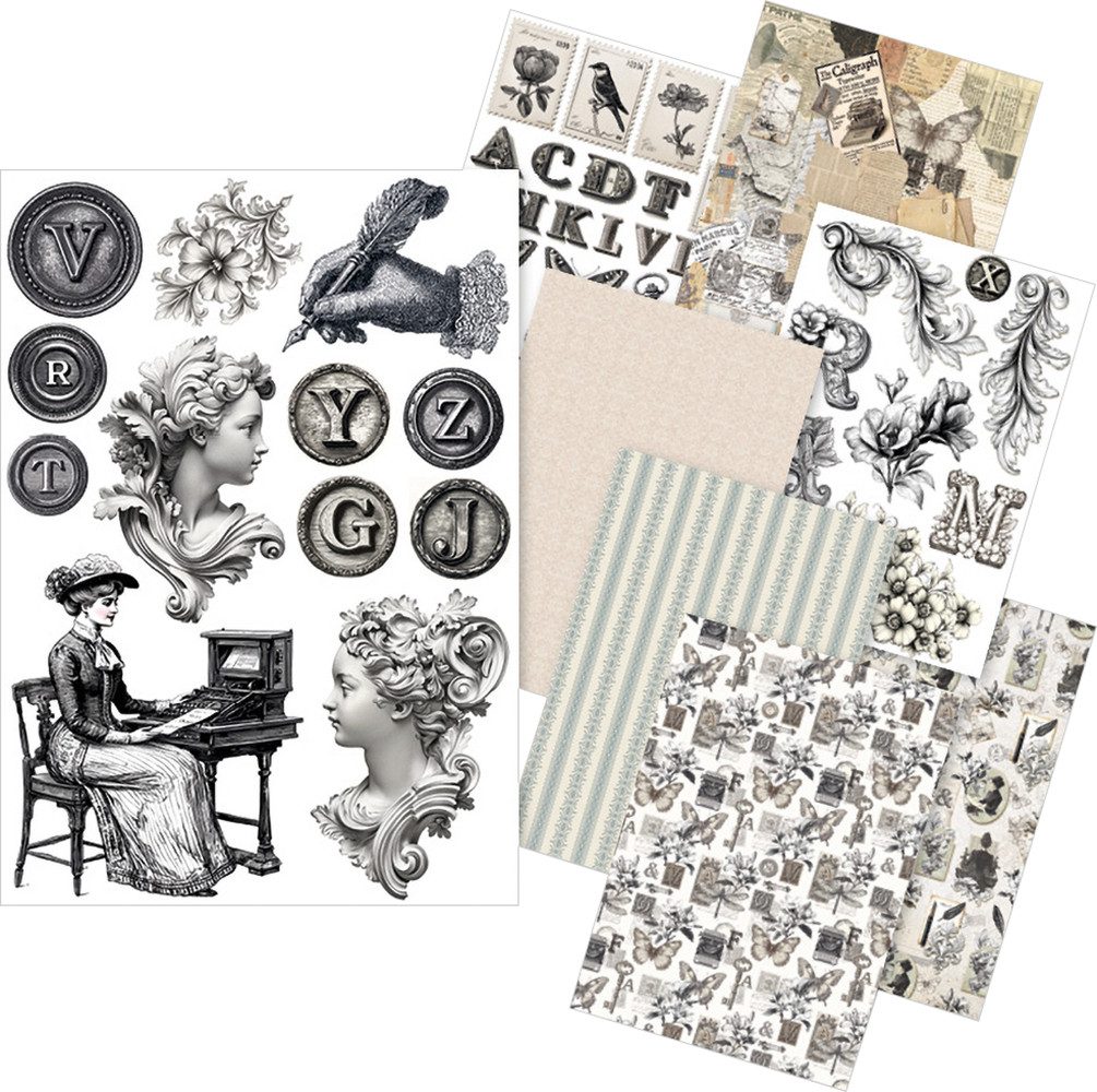 Ciao Bella Seidenpapier Motiv-Strohseiden Sortiment Typographic, DIN A5, 8er-Set