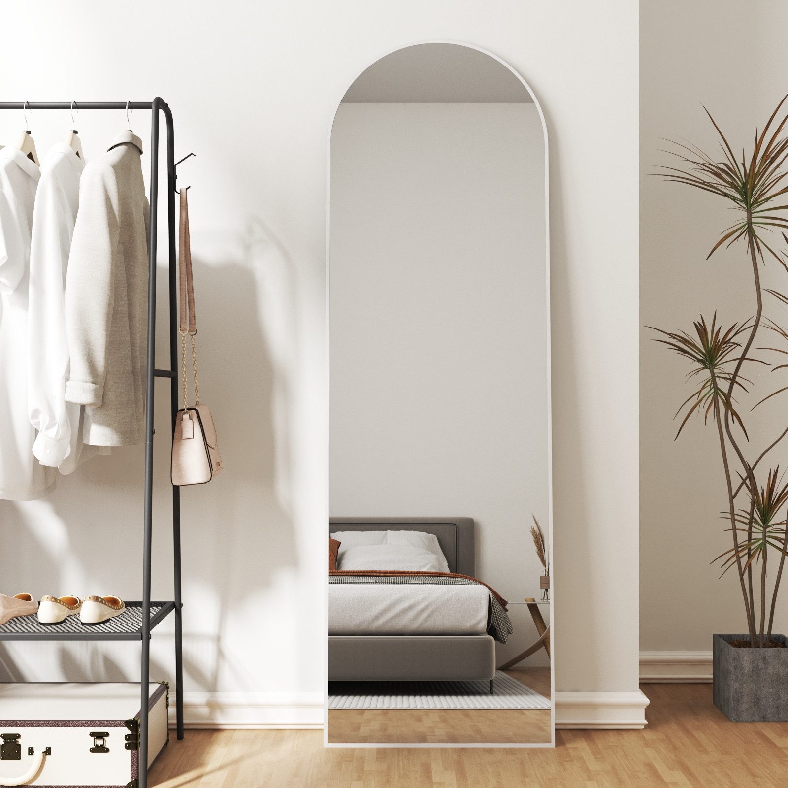 Hopibath Spiegel groß für Wohnzimmer Schlafzimmer Flur Garderobe Hotel (Ganzkörperspiegel Schwarz Rechteckig, Weiß Oval, 180x80, 150x50, 160x40, 140x40), Alurahmen, 4 Installationsmethoden