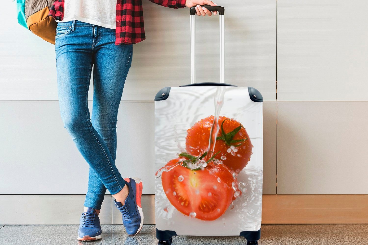MuchoWow Handgepäckkoffer Tomate - Wasser mit Reisekoffer 4 Rollen, Handgepäck für Ferien, Reisetasche rollen, - Waschen, Trolley