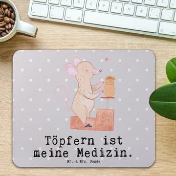 Mr. & Mrs. Panda Mauspad Maus Töpfern - Grau Pastell - Geschenk, Arbeitszimmer, Töpferkurs, Bü (1-St), rutschfest