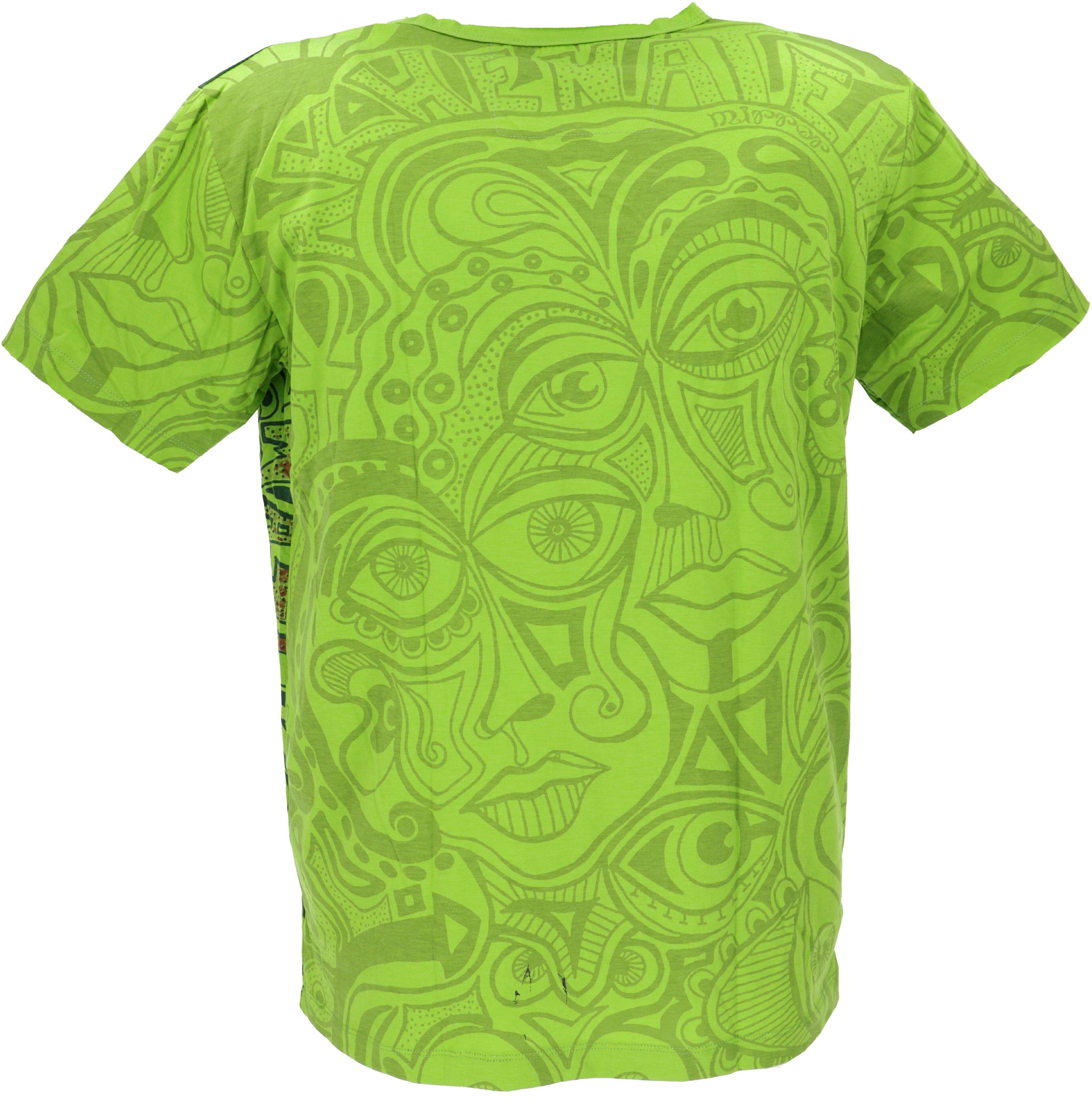 Guru-Shop T-Shirt Bekleidung Mirror T-Shirt - Style, Goa Faces/grün Festival, alternative