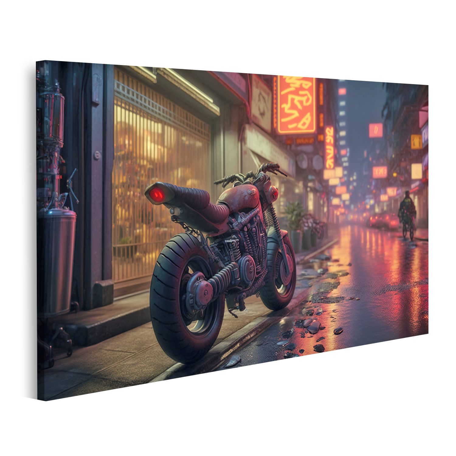 islandburner Leinwandbild Cyberpunk Stadt Neon leuchtende geparkte Fahrrad Sport Motor Bilder