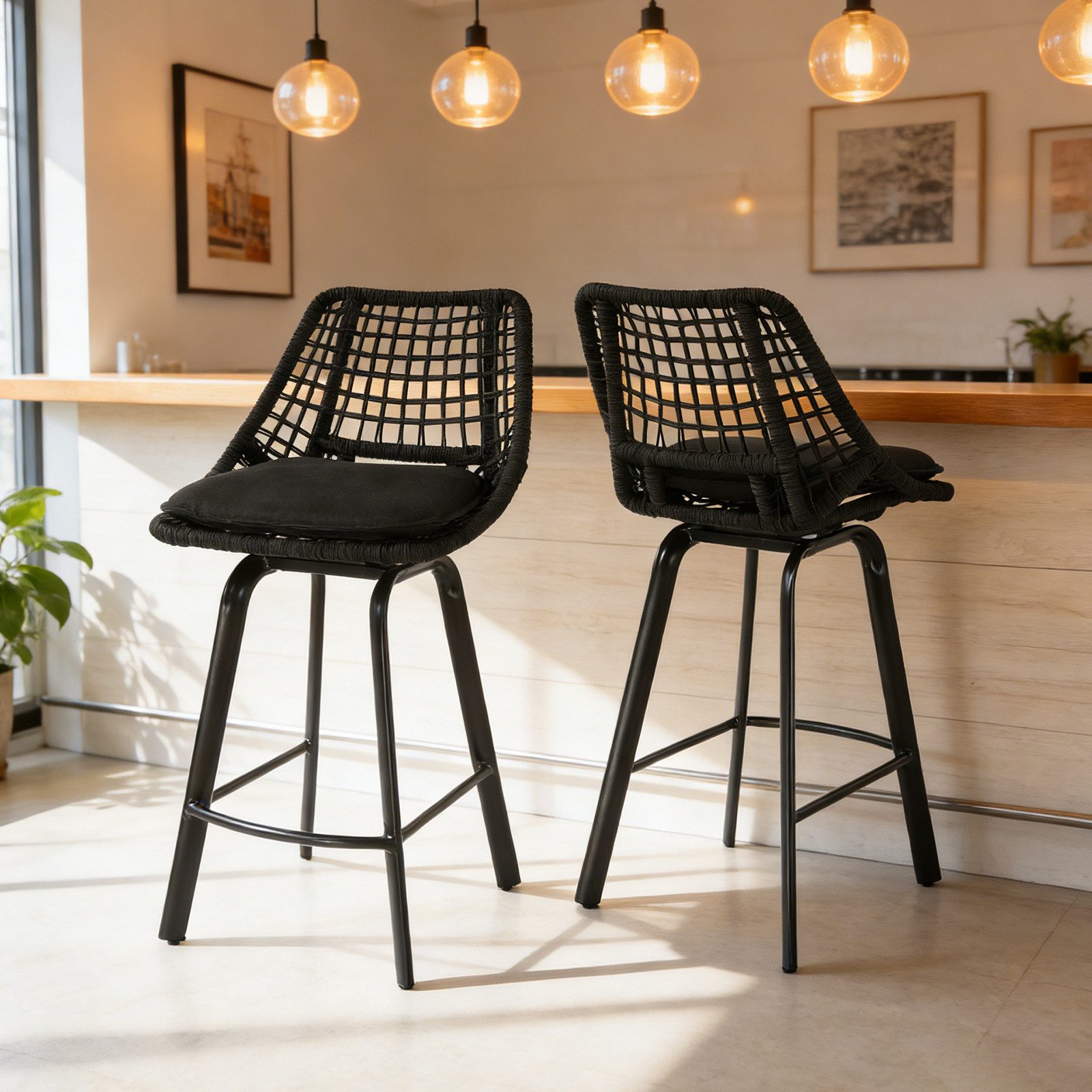 Jiexi Barhocker Barhocker mit Thekenhöhe mit gewebter Rückenlehne und gepolstertem