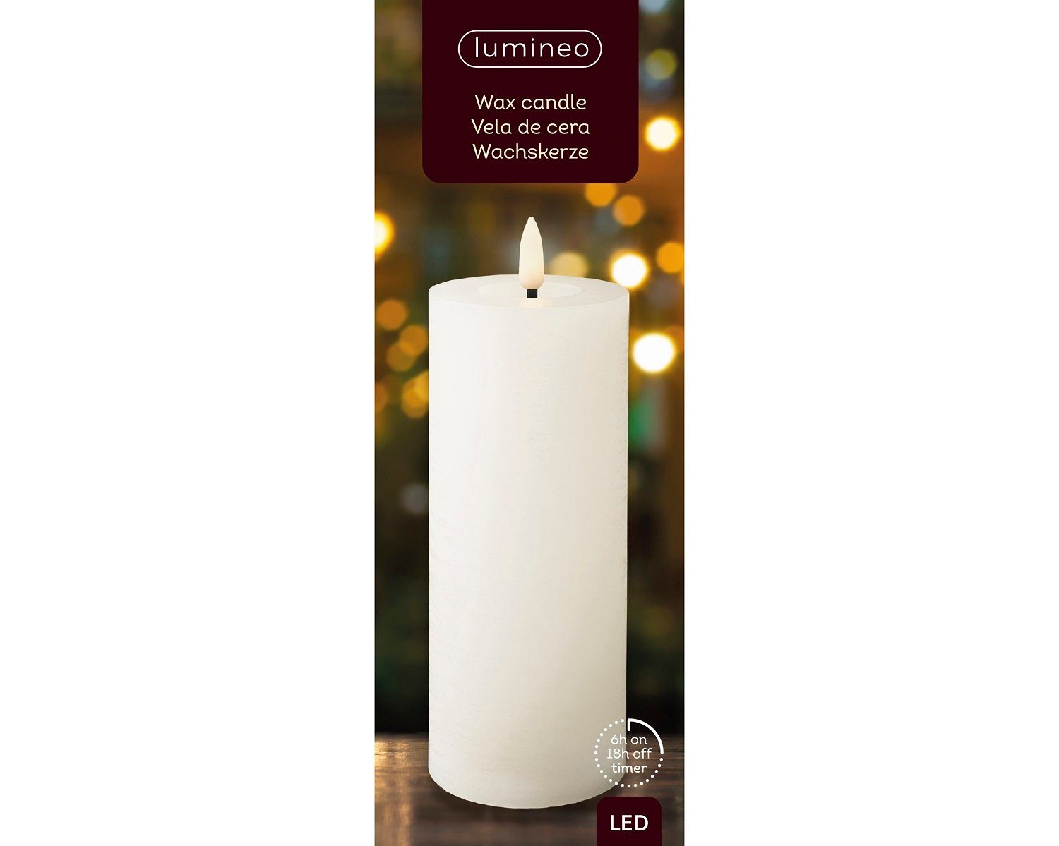 Lumineo LED-Christbaumkerzen Lumineo LED Wachskerze Weiß 19 x 7 cm, 6h-Timer, Batteriebetrieben, 6h-Timer, Indoor