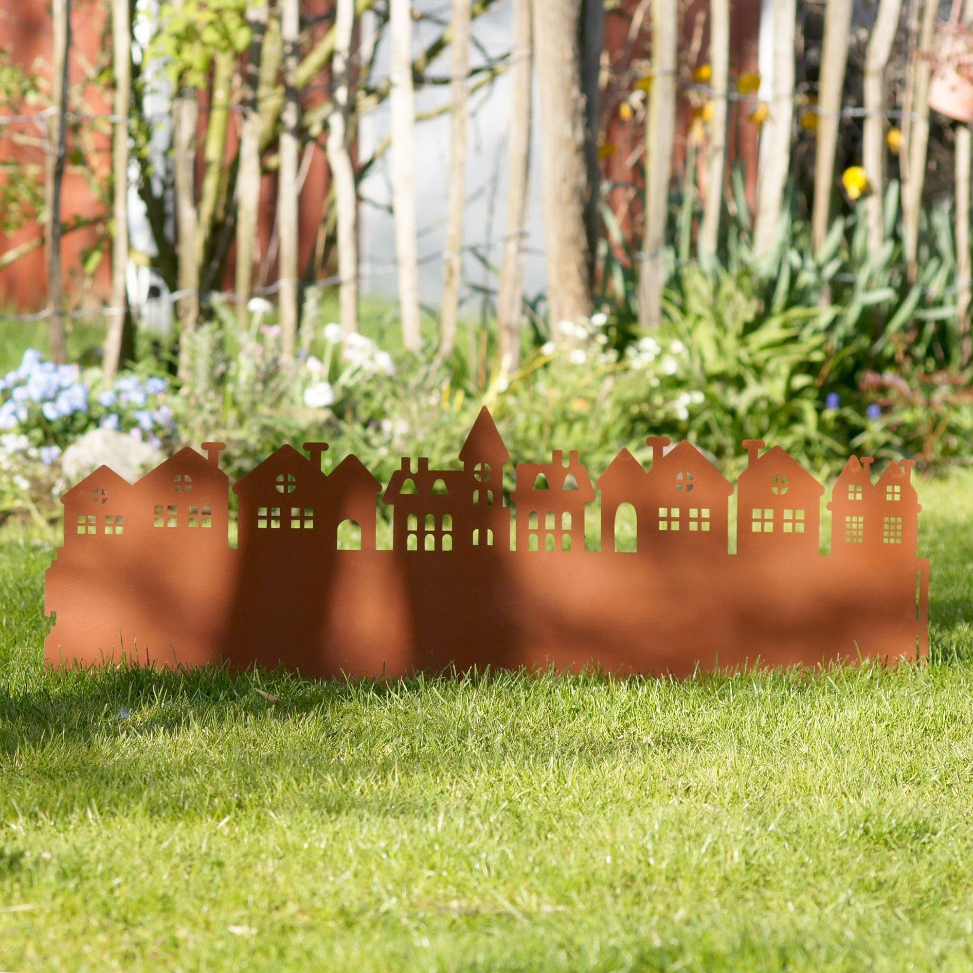 UNUS GARDEN Rasenkante Beeteinfassung Rostoptik Häuser Durchmesser 28 Ø cm, 1er Set - erweiterbar, Mähkante, Beetumrandung, Rasenkante 90 x 28,5 cm, robust