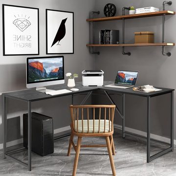 COSTWAY Schreibtisch, L-förmiger Computertisch, Metallrahmen, 148×120×75cm