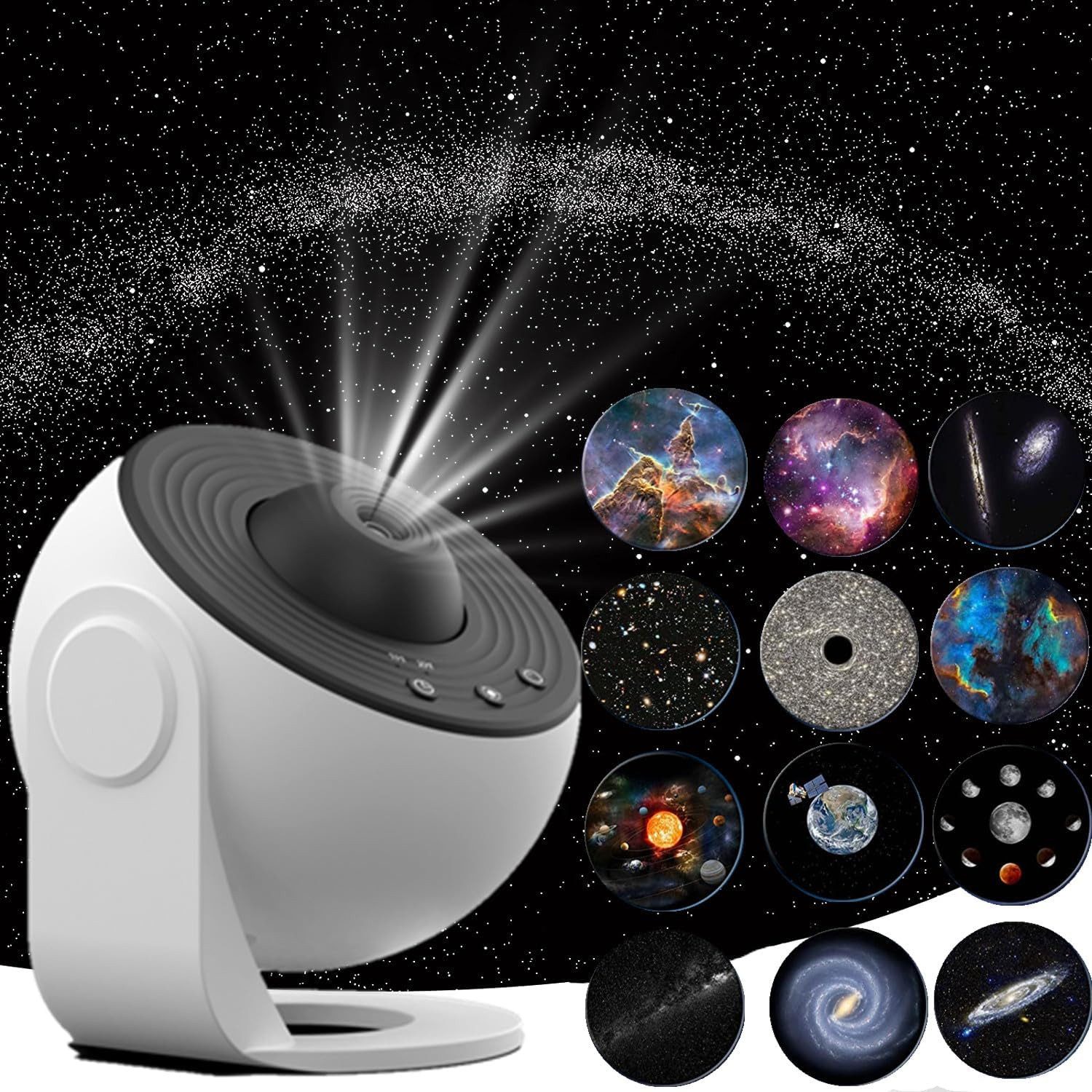 Jibenhome LED-Sternenhimmel Galaxy Projector 13-in-1-Filmscheiben, Timer, Nebel, Mond, Planeten, 360°-Drehung Projektionslampe Nachtlicht