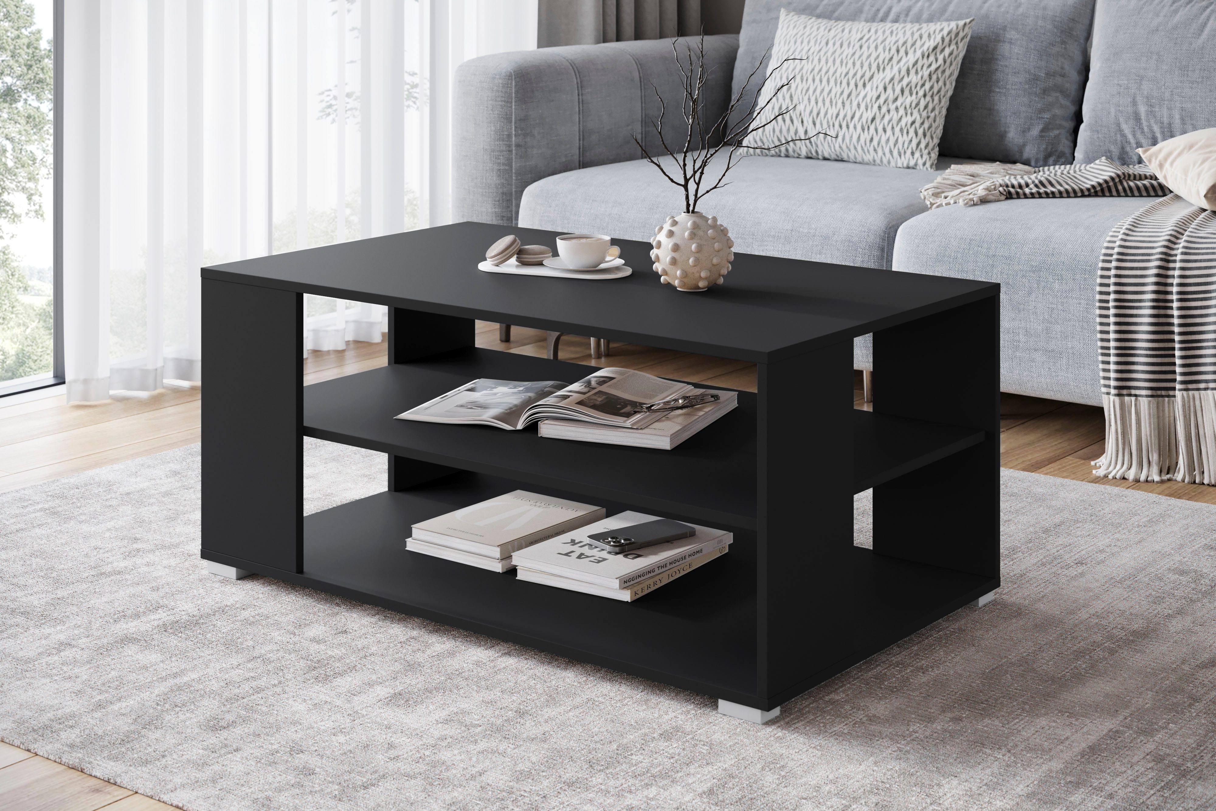 Home affaire Couchtisch Kenia (1-St), Rechteckiger Kaffetisch, 100x66 cm, mit 2 Ablageböden