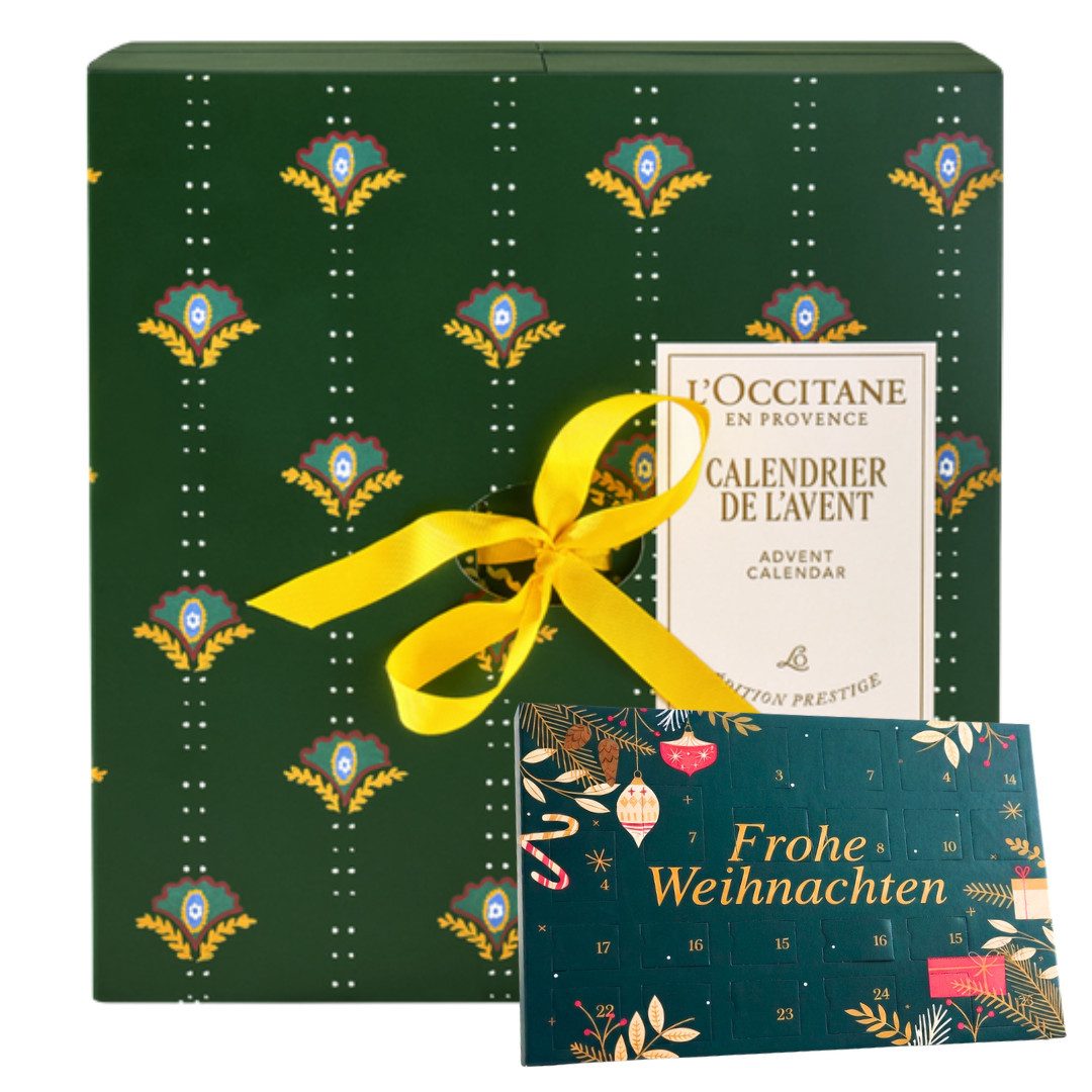 L'OCCITANE Kosmetik-Adventskalender 2026 Deluxe + Loccit Tisch Adventskalender 2er set Damen Beauty Pflege (Set, 48-tlg), 48 tlg - 24 Luxus Pflegeprodukte + 24 Schokoladen Adventskalender Frau