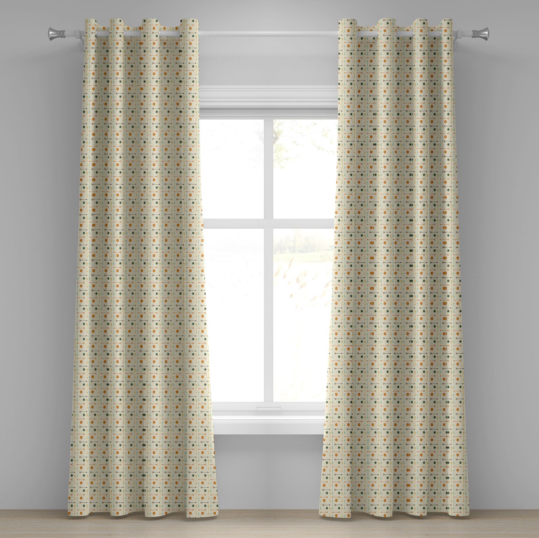 Gardine Dekorative 2-Panel-Fenstervorhänge für Schlafzimmer Wohnzimmer, Abakuhaus, Stammes Hipster Geometric | Fertiggardinen