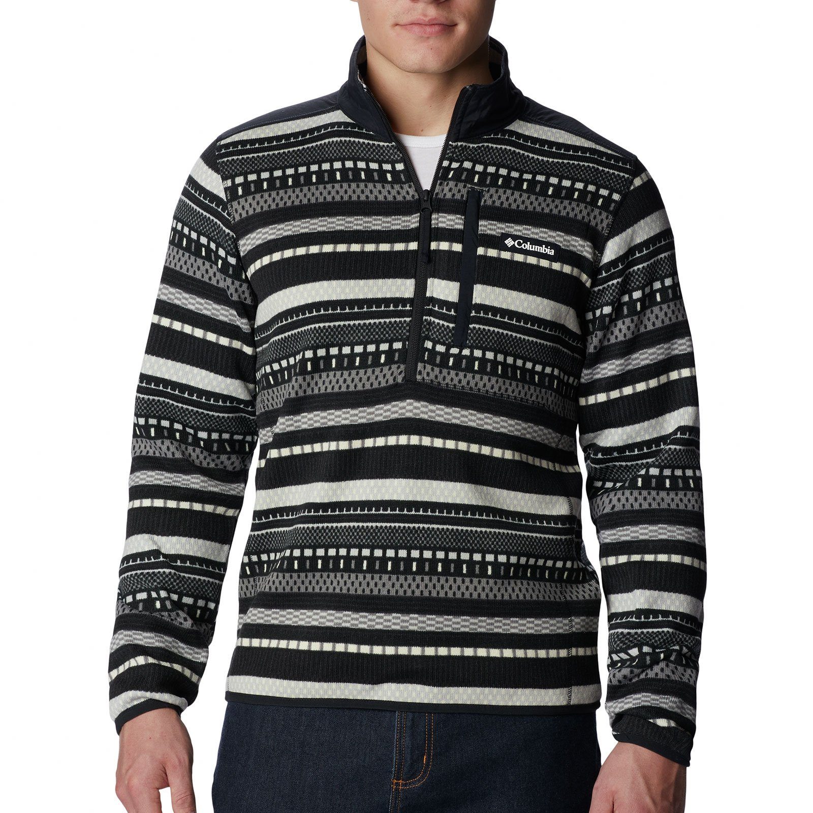 Logo Brust stripe Strickfleece-Pullover Columbia II Sweater apres Weather™ shark Half-Zip der auf 012 mit Printed /