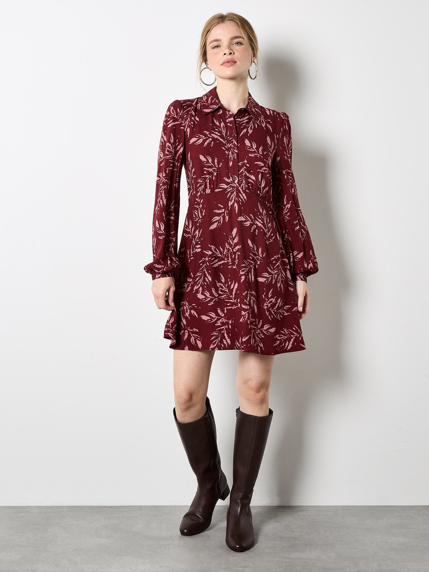 Apricot Minikleid Druckkleid mit halber Knopfleiste günstig online kaufen