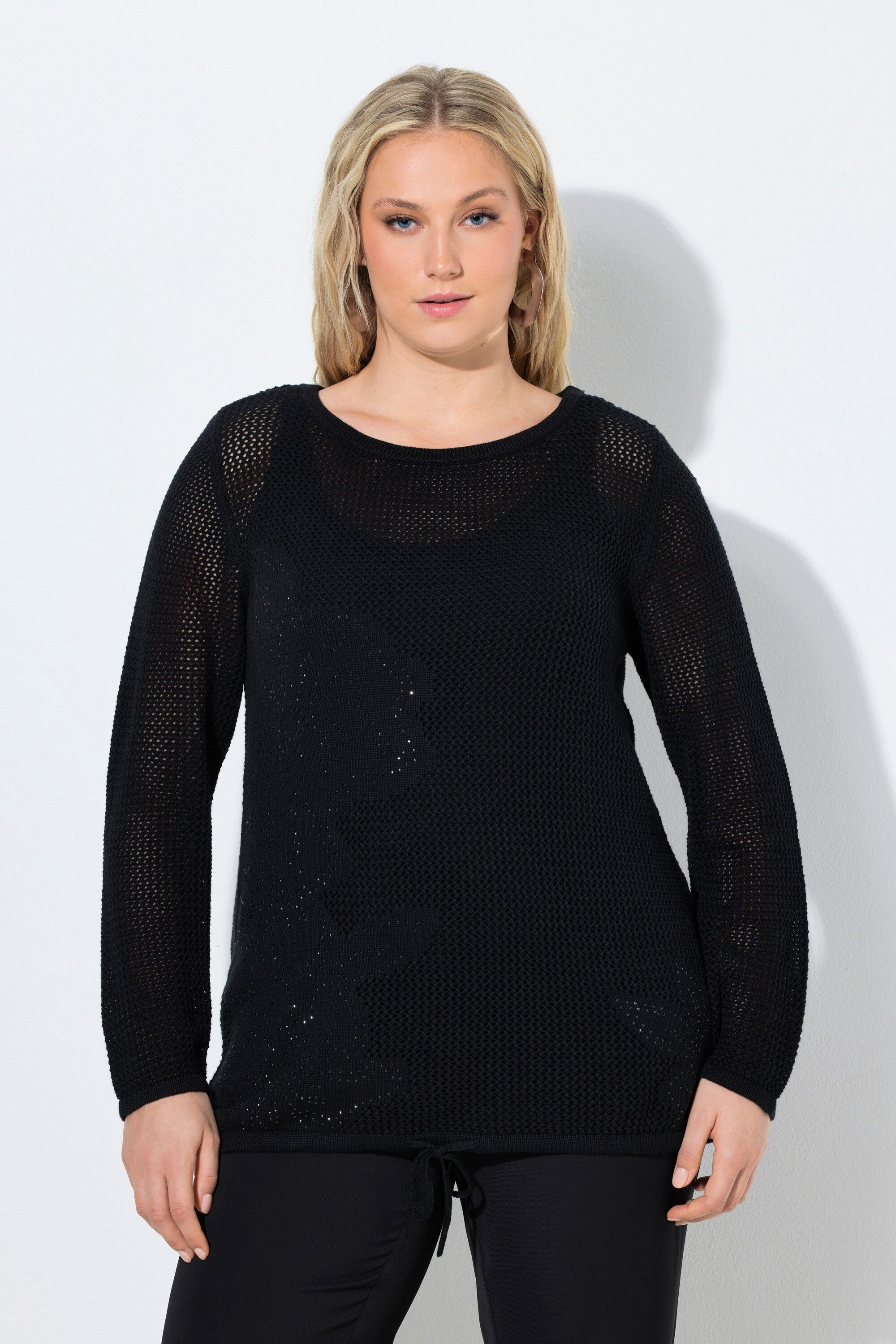 Strickpullover Pullover Blüten U-Boot-Ausschnitt Saumband Langarm