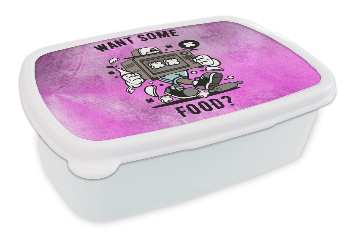 MuchoWow Lunchbox Fernsehen - Lebensmittel - Vintage, Kunststoff, (2-tlg), Brotbox für Kinder und Erwachsene, Brotdose, für Jungs und Mädchen weiß