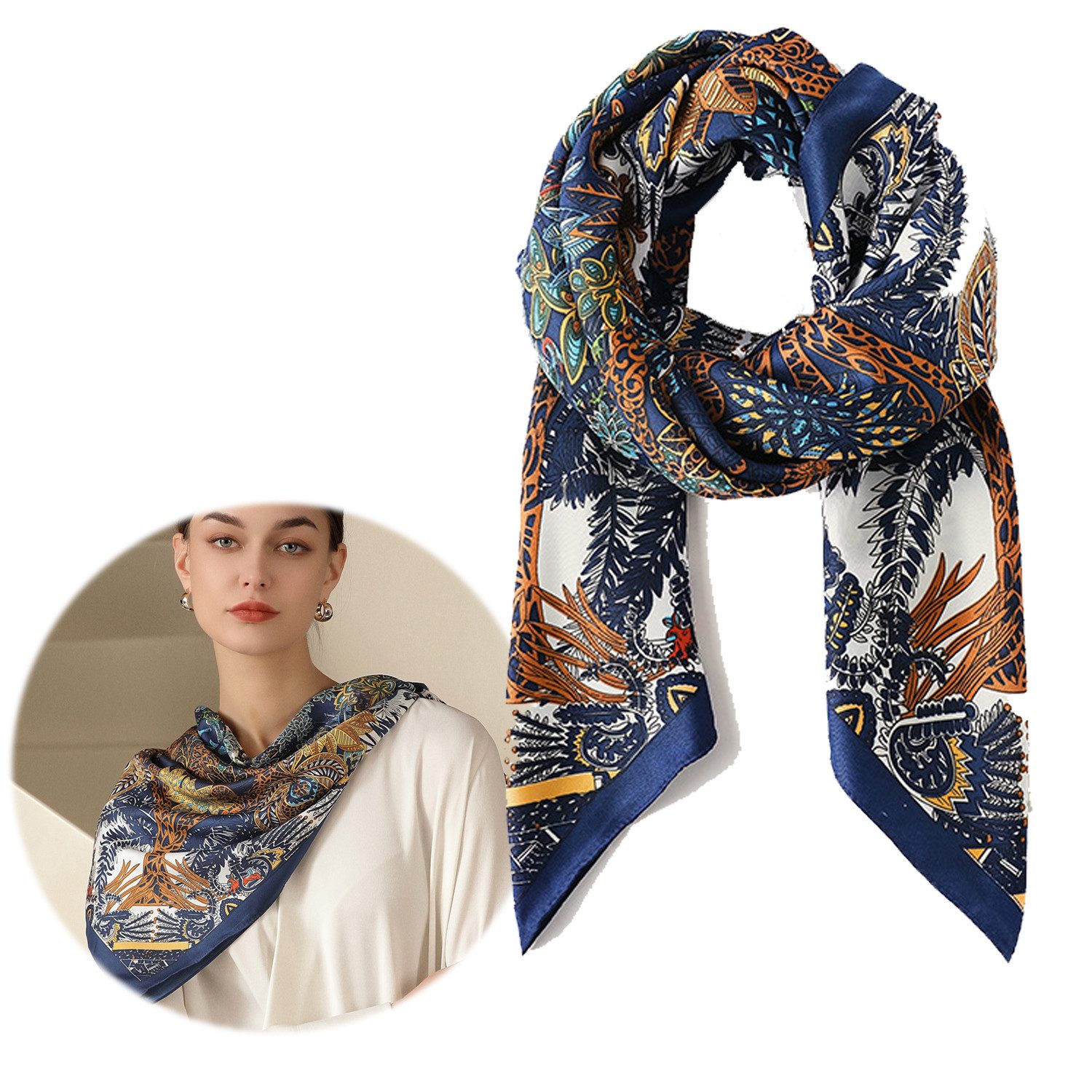 Halstuch Schal Damenschal Kragenschal Quadratischer Turban 90*90cm blau