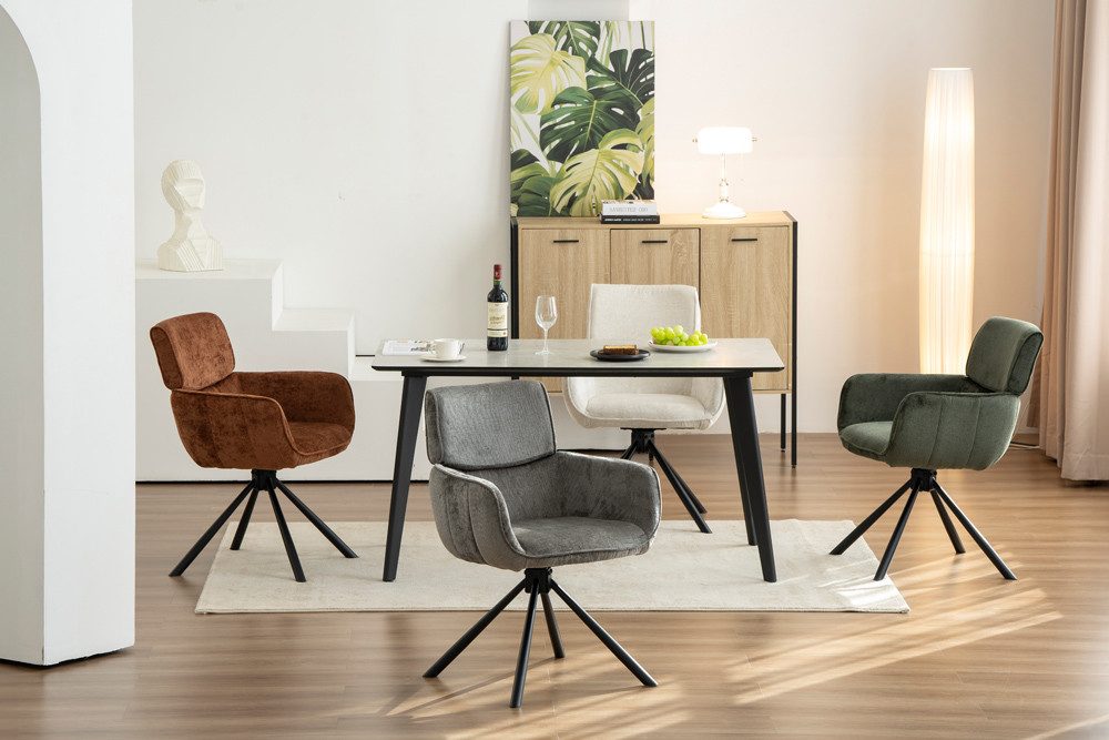 riess-ambiente Drehstuhl UNIQUE rost braun/schwarz – Chenille, mit Armlehne, Metallgestell (Einzelartikel, 1 St), 180° drehbar mit Rückholmechanik – ideal für Esszimmer oder Büro