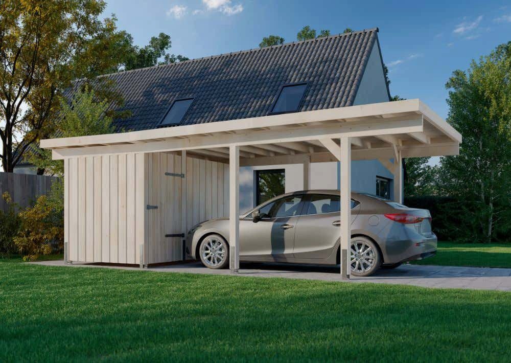 Alpholz Einzelcarport Malmö, BxT: 358x730 cm, in Lasur