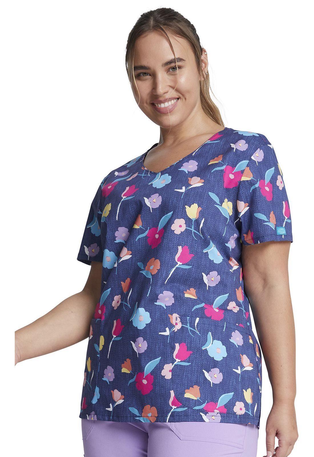 Dickies Funktionsbluse Bunt bedruckter Damen Kasack "bunte Blumen" Kasack mit Motiv