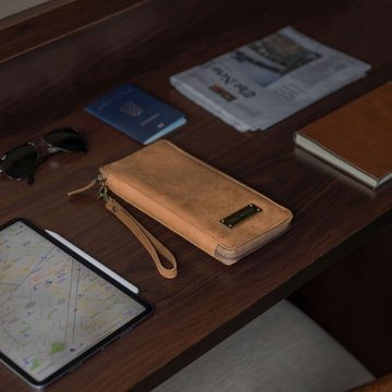 DRAKENSBERG Brieftasche Reisegeldbeutel »Tom« Havanna-Braun, großer Leder Reisebrieftasche & Reisepaß-Organizer mit RFID Schutz