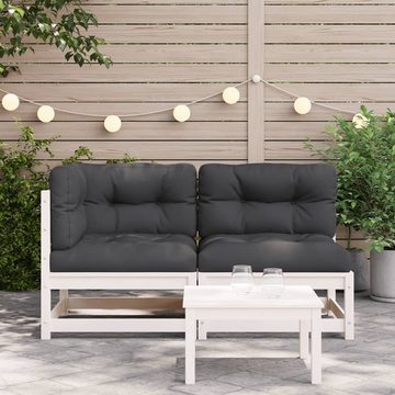 vidaXL Gartenbank Gartensofa mit Kissen 2-Sitzer Weiß Massivholz Kiefer